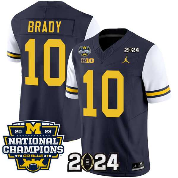 Men%27s Michigan Wolverines #10 Tom Brady Navy White 2024 F.U.S.E. With 2023 National Champions Patch Stitched Jersey
